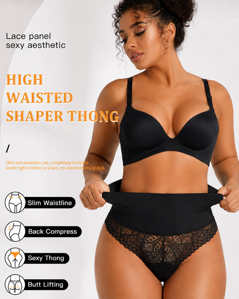 2-Pack High Waist Elastic Tummy Control Lace Hip Lift Shaping Thongs
