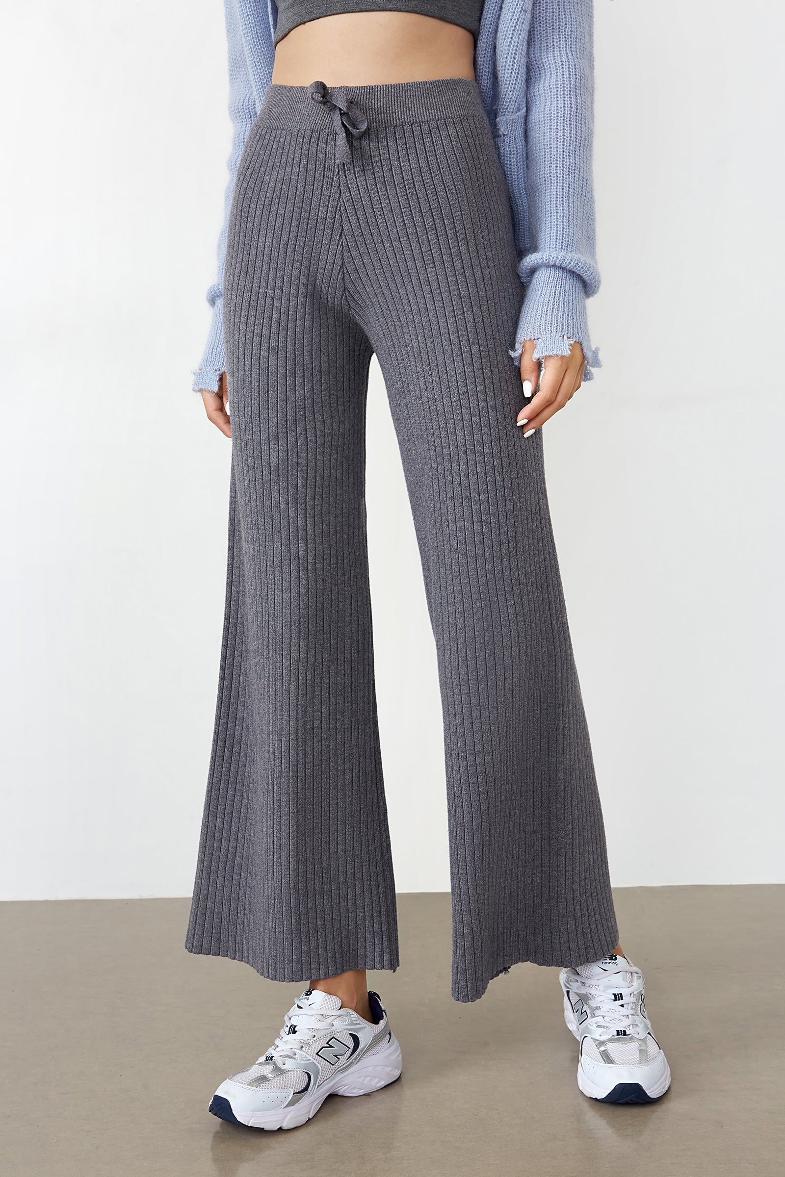 Lowman Light Grey High Waist Knit Pants