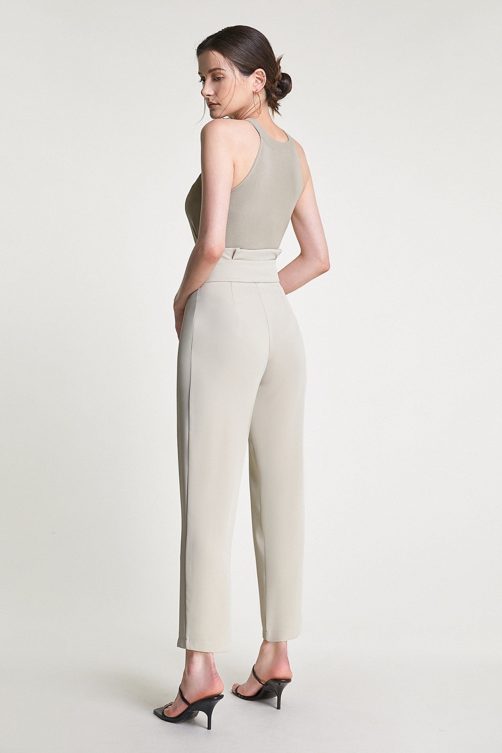 Tan Zip Front Straight Leg Tailored Pants