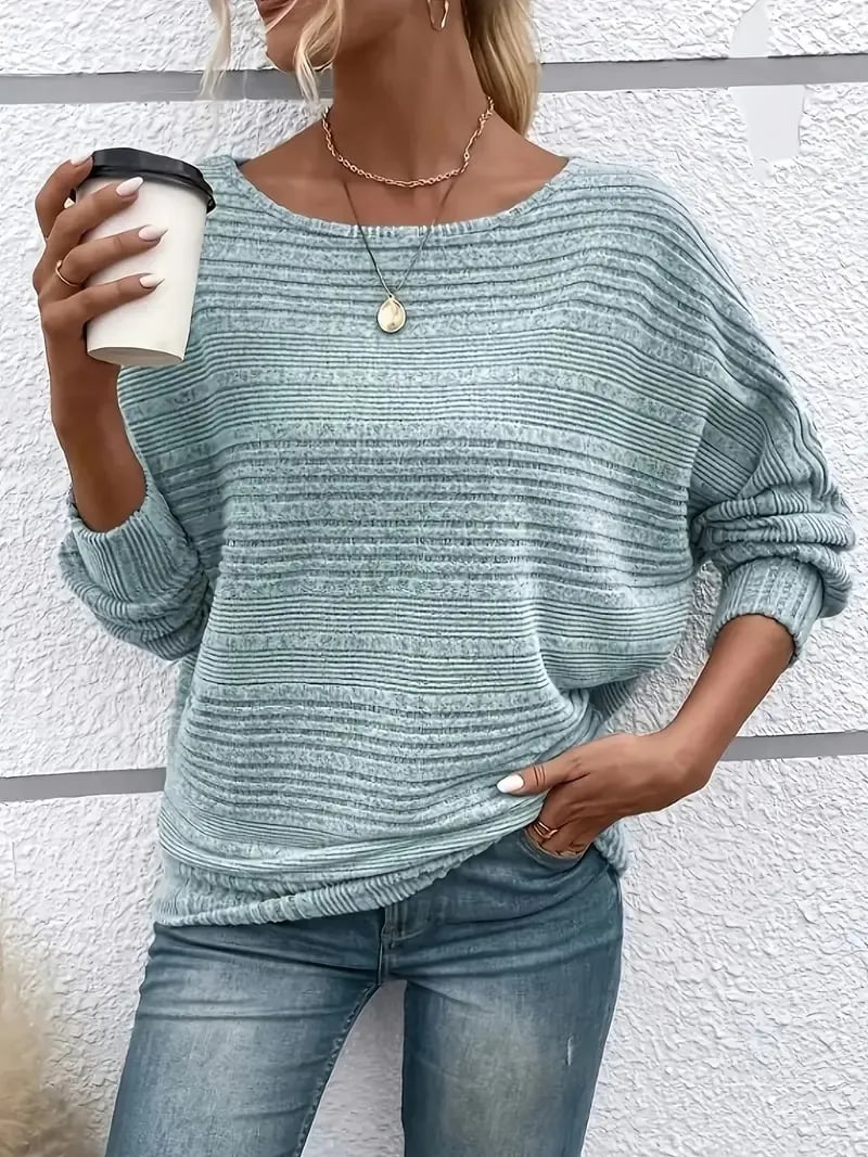 Soft Solid Batwing Sleeve Pullover Long Sleeve Top