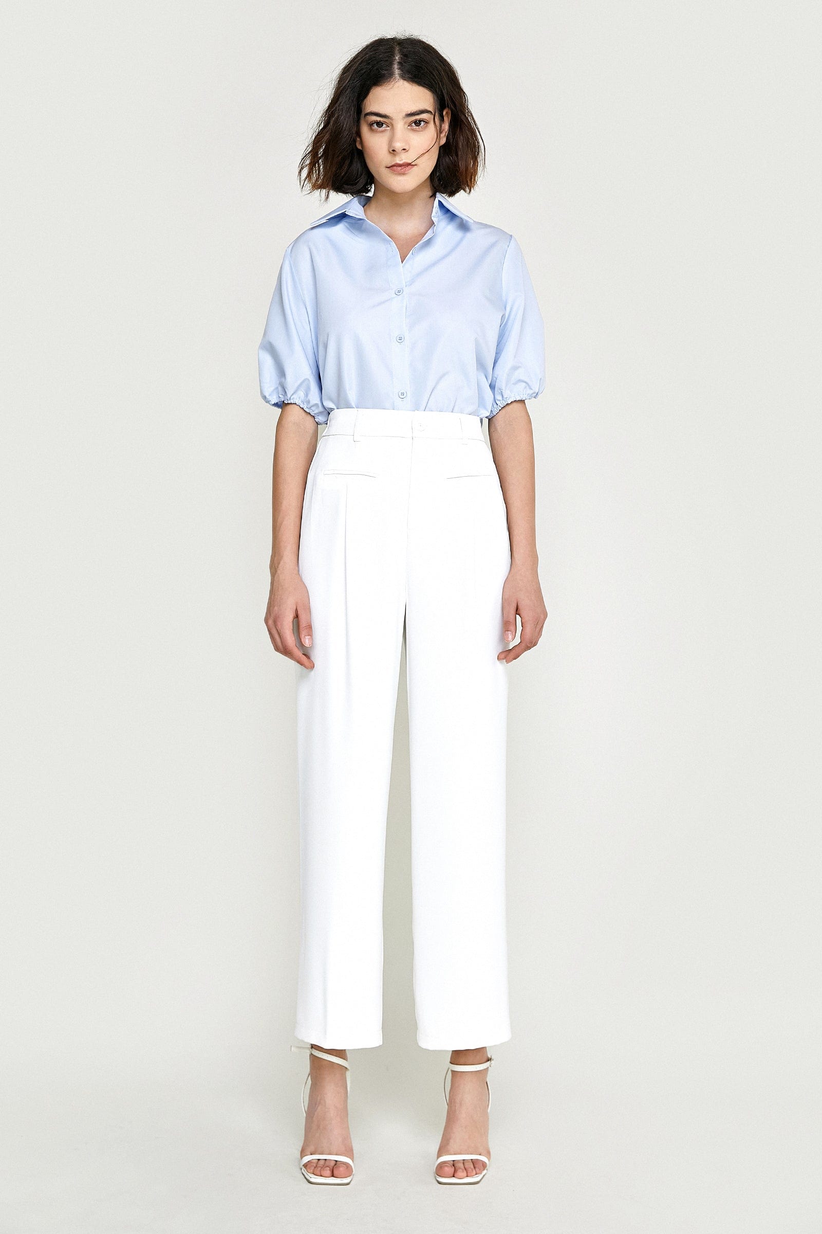 Light Sky Blue Short Puff Sleeve Shirt