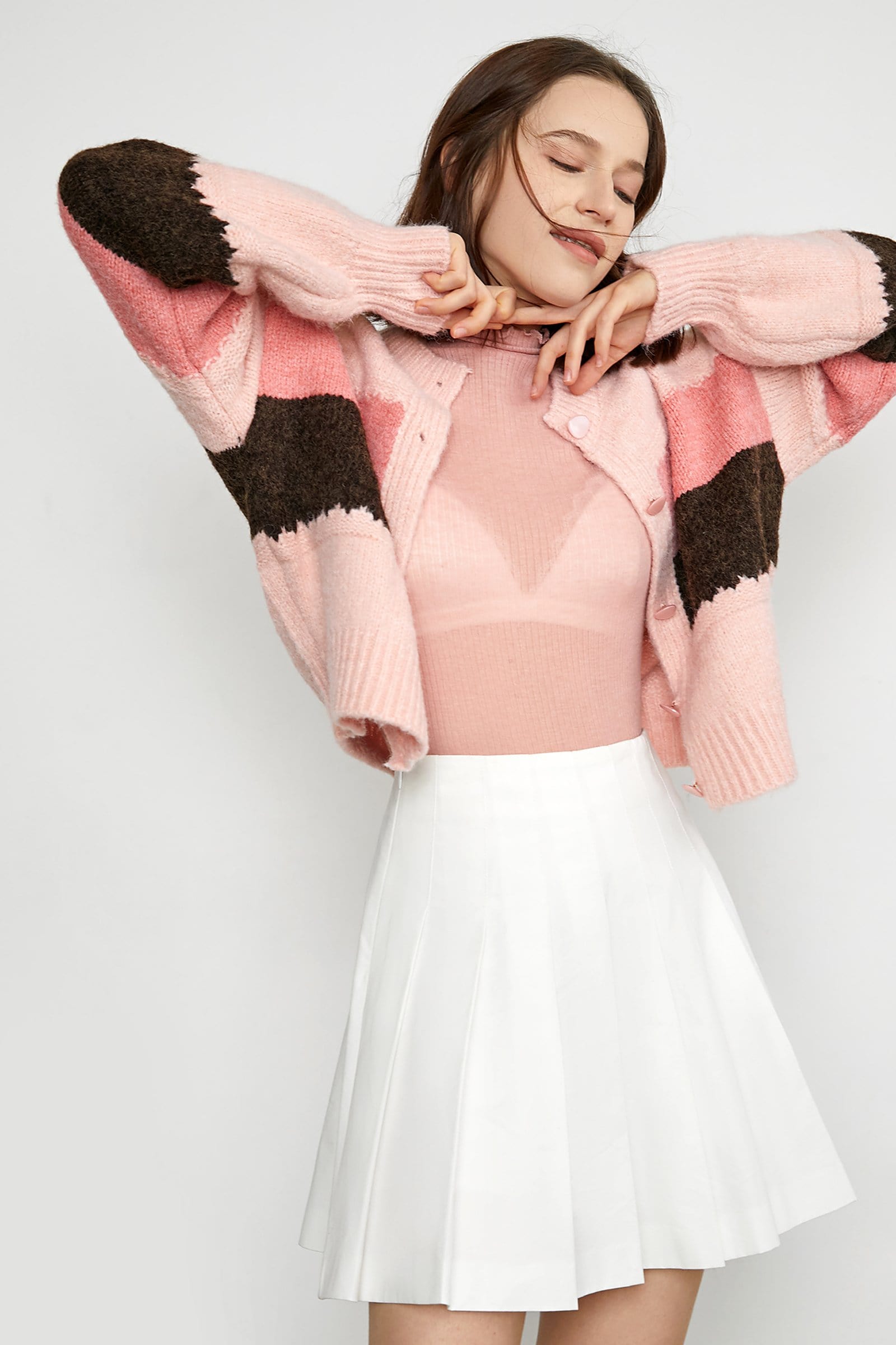 Delani Pink Color Block Cardigan