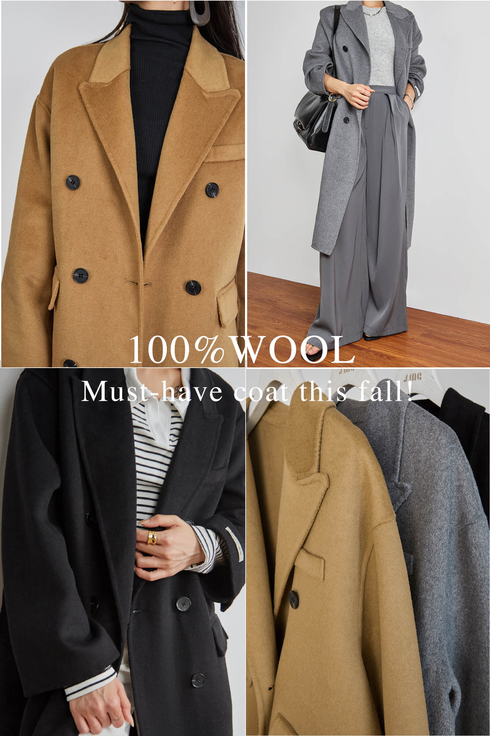 Grey Premium Wool Double-Breasted Longline Coat