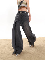 Fake two-piece high-end hot girl denim skirt