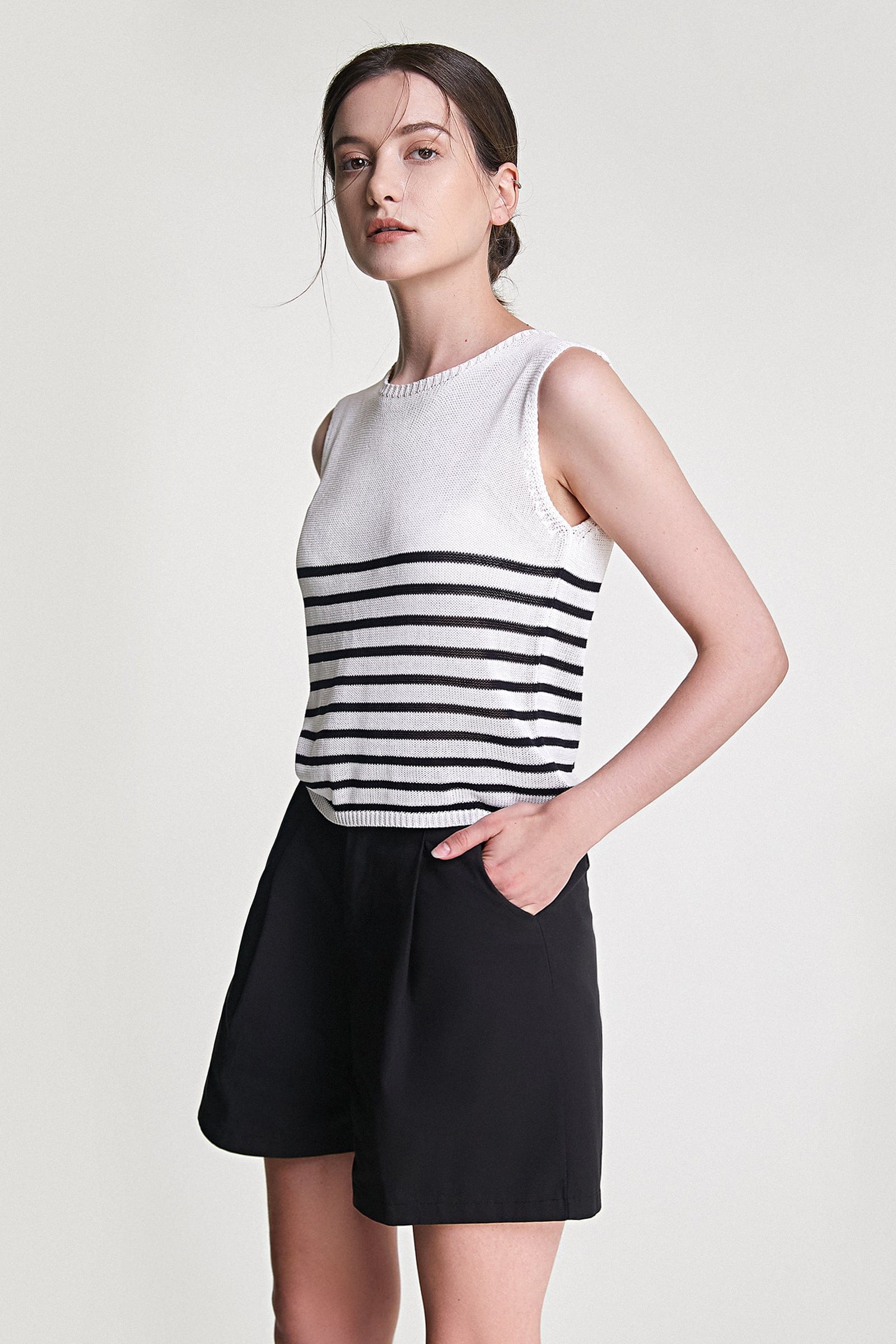 White Striped Knitted Tank Top