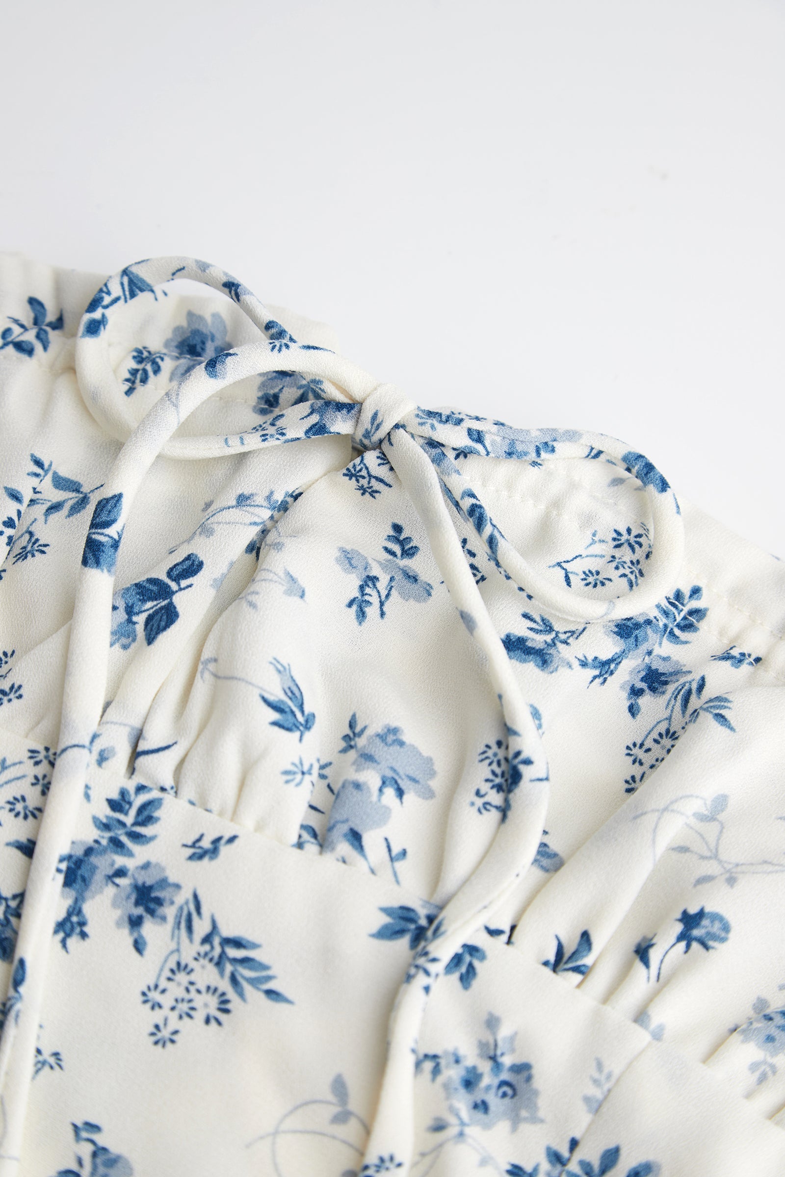 Ivory Floral Print Square Neck Cropped Blouse