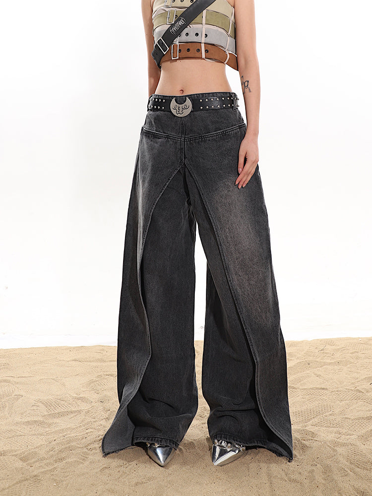 Fake two-piece high-end hot girl denim skirt