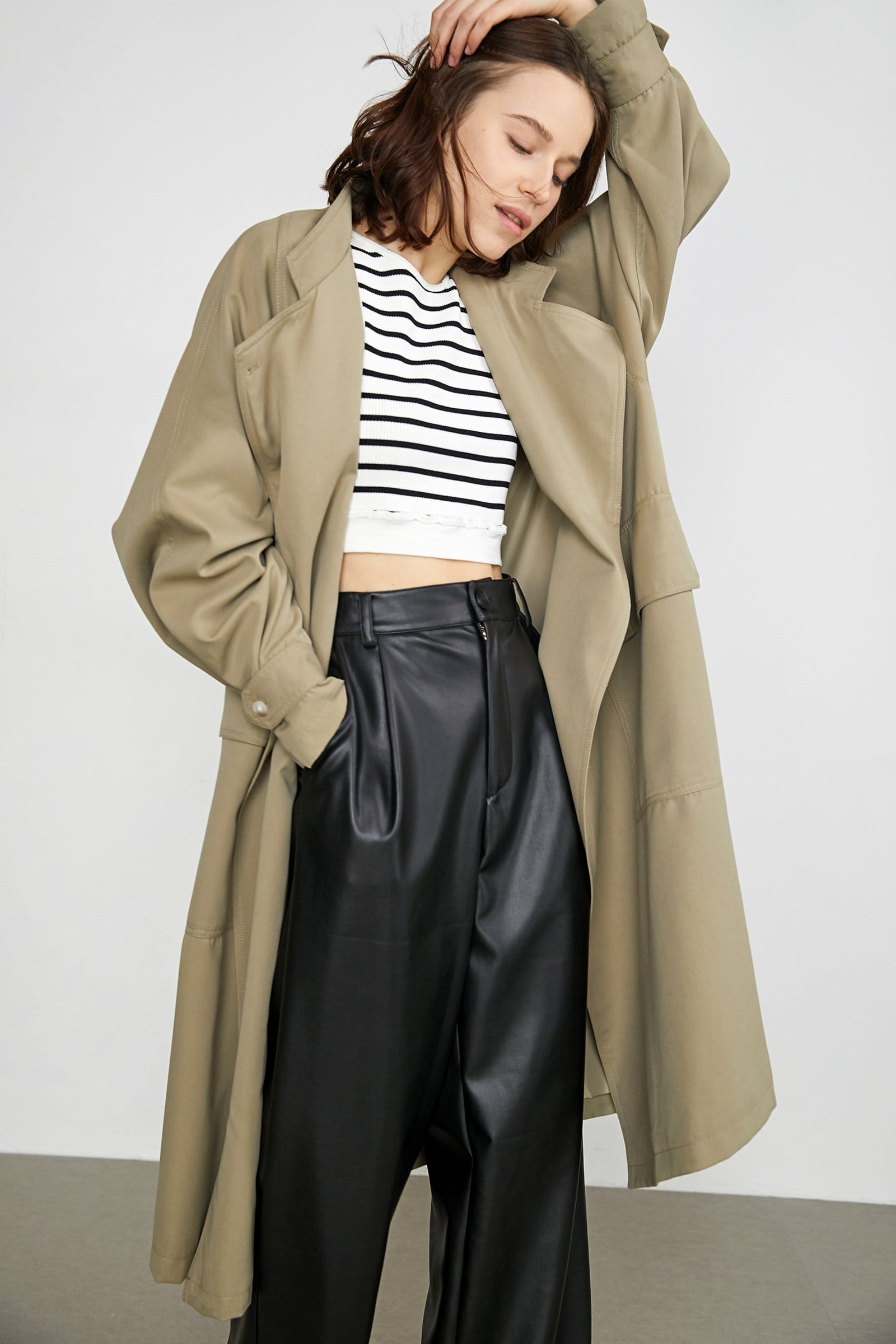 Elfrieda Tan Waterfall Collar Trench Coat
