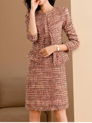 Polyester Cotton Knitted Booker Fancy Jacket Coat Tweed Fabric Two-Piece Set