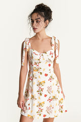 Ivory Fruit Print Tie Strap Mini Dress
