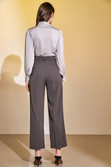 Grey Chiffon Tie-Neck Striped Shirt