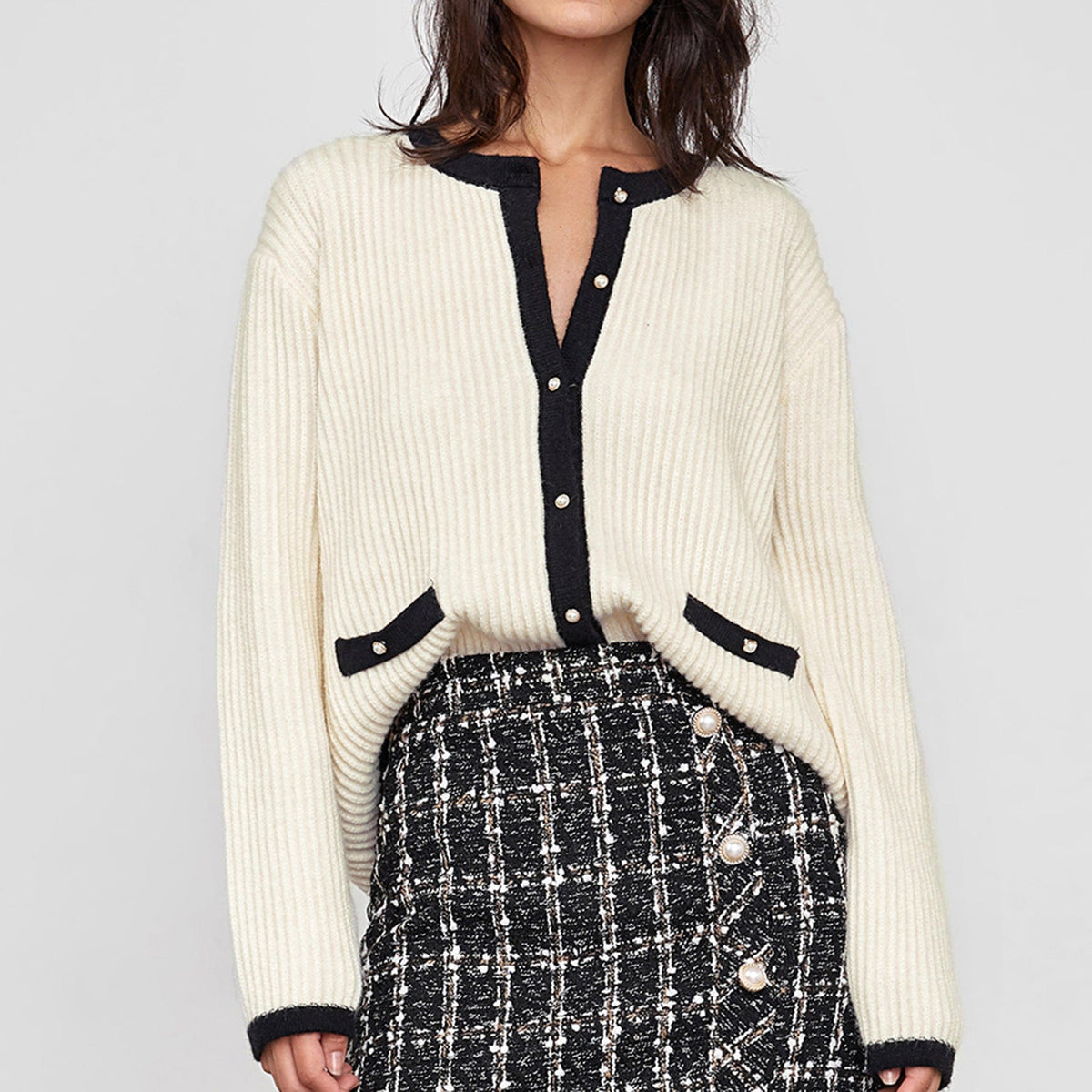 Leigha Beige Contrast knitted Cardigan