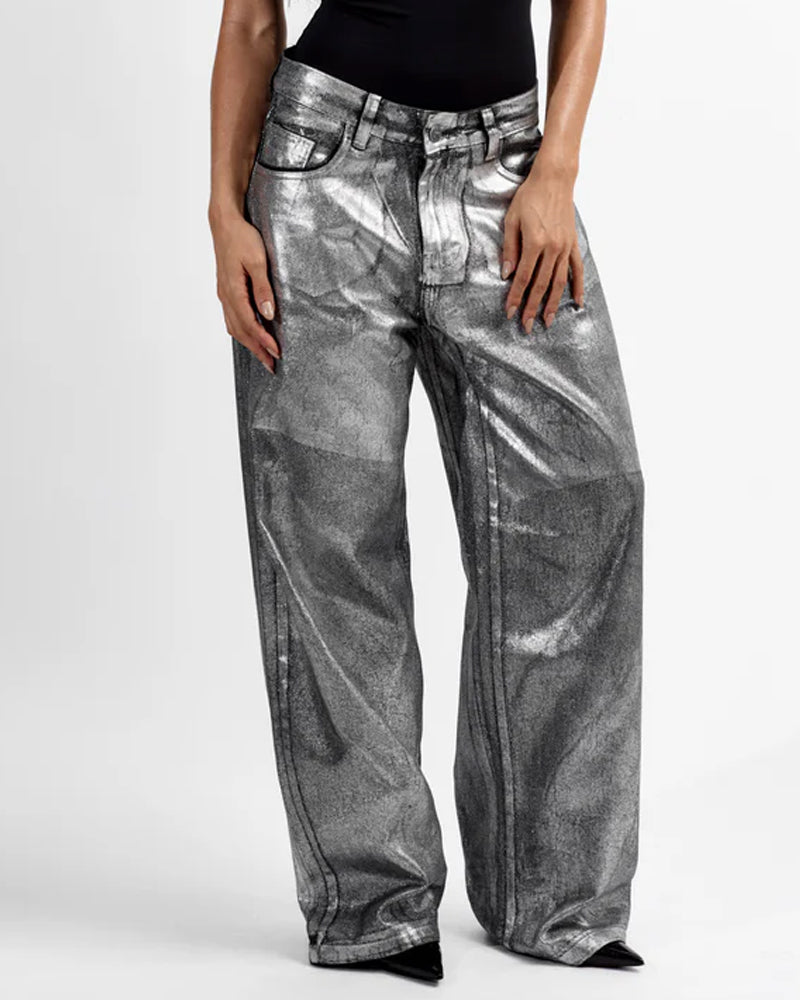 Shiny Casual Straight-leg Loose Jeans