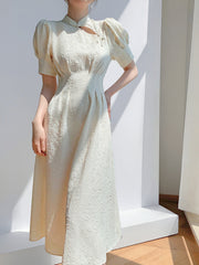 Openwork Waist A Apricot Midi Dress