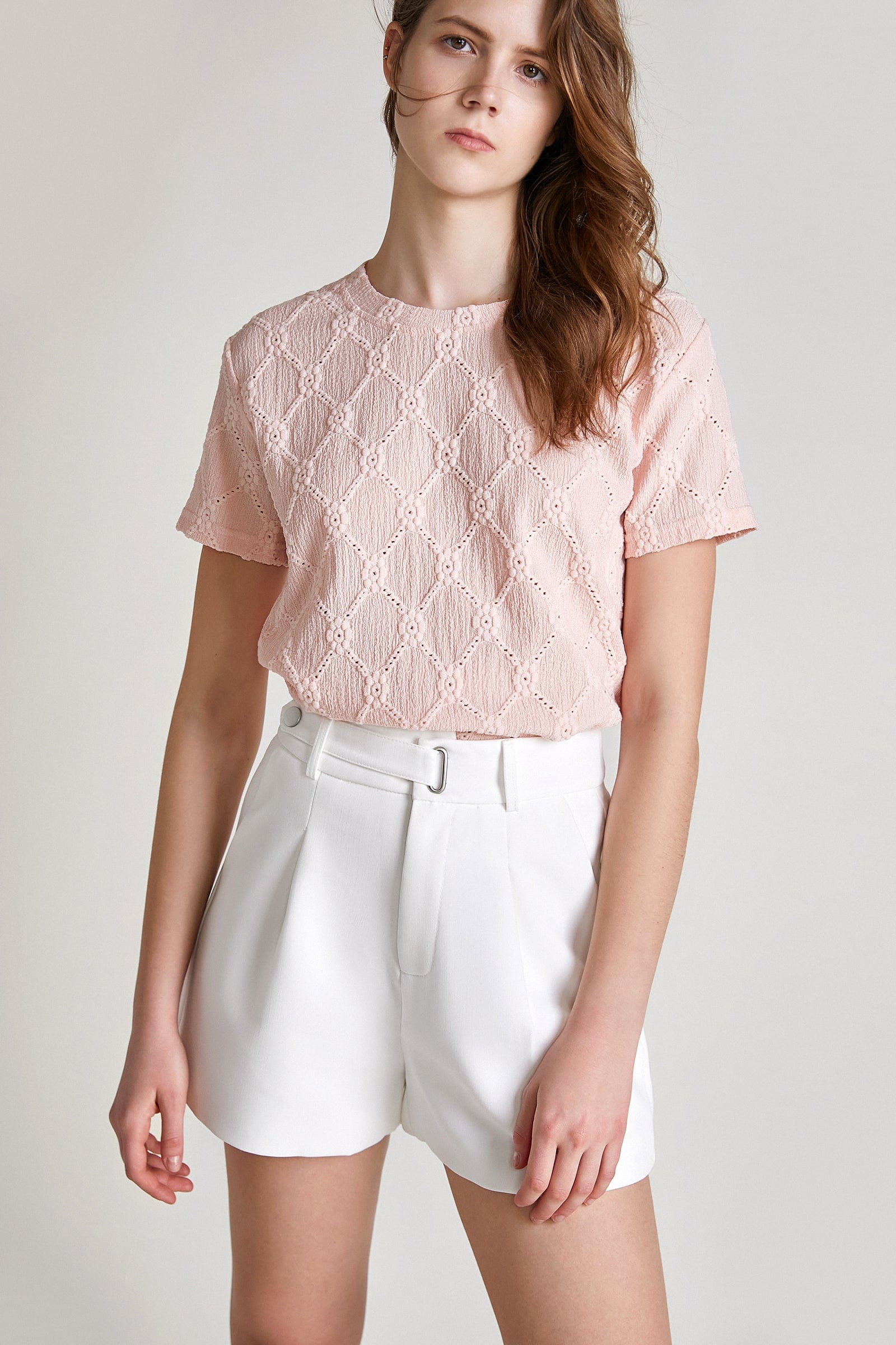 Light Pink Jacquard Short Sleeve T-shirt