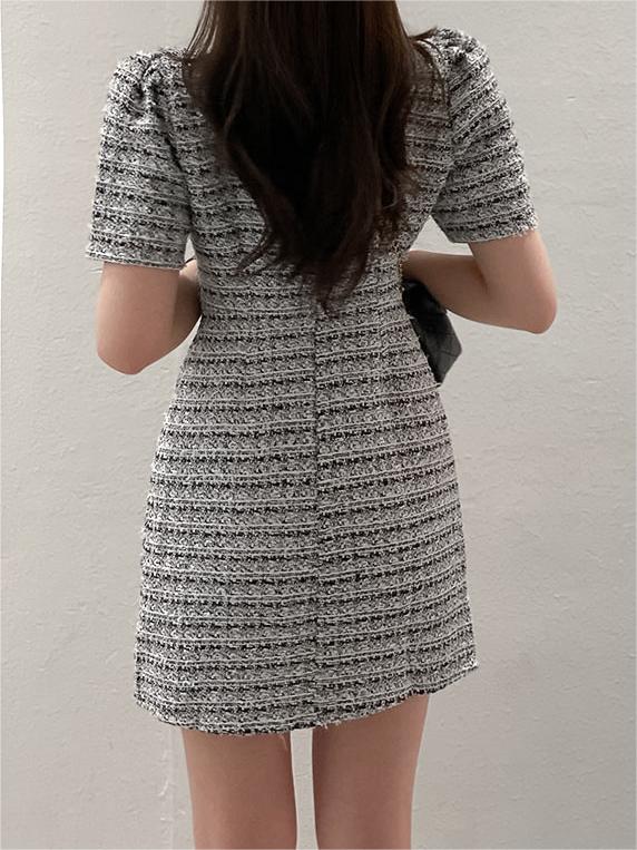 Crewneck Tweed Grey Mini Dress