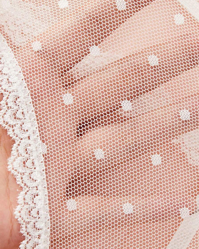 Floral Lace Bow Tie Open Crotch Hollow Polka Dot Mesh One-Piece Pajamas