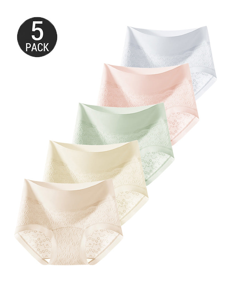 5-Pack Pure Cotton High Waist Tummy Control Jacquard Briefs