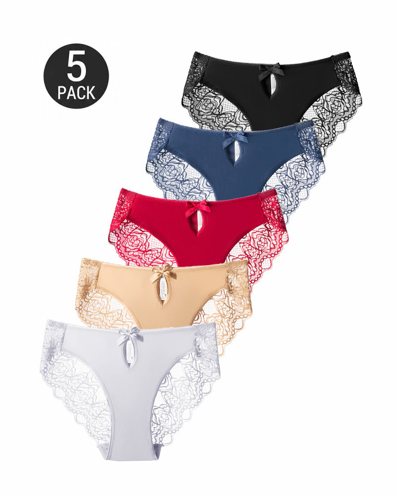 5-Pack Seamless Lace Openwork Cotton Crotch Panties
