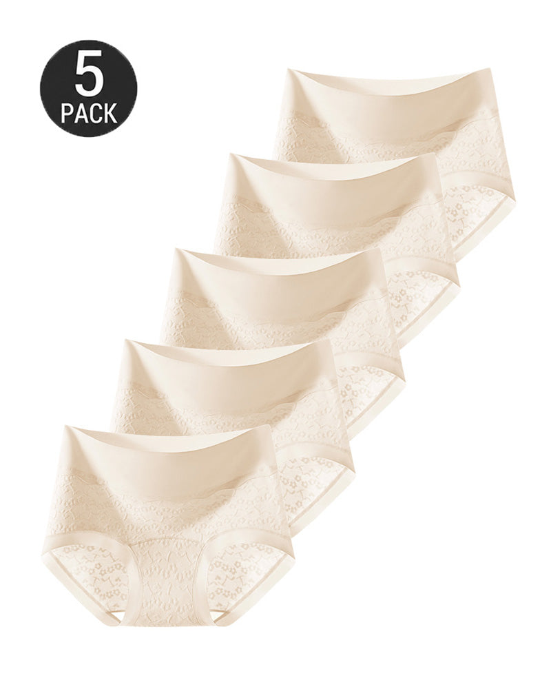 5-Pack Pure Cotton High Waist Tummy Control Jacquard Briefs