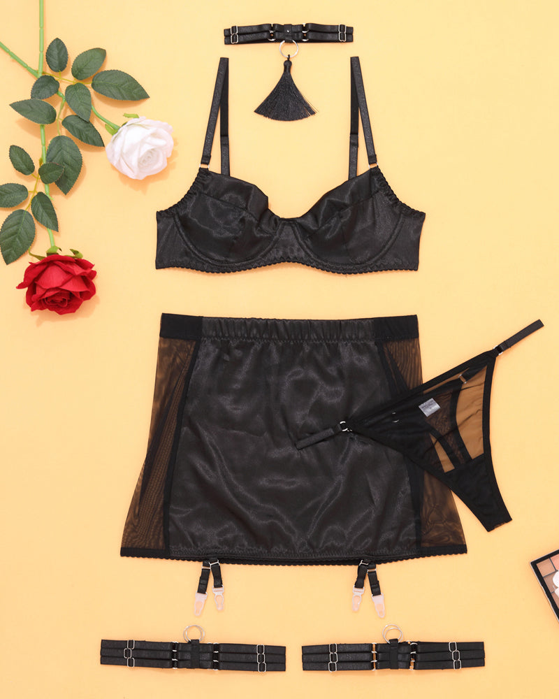 Tight-fitting Mesh See-through Bodycon Lingerie Set