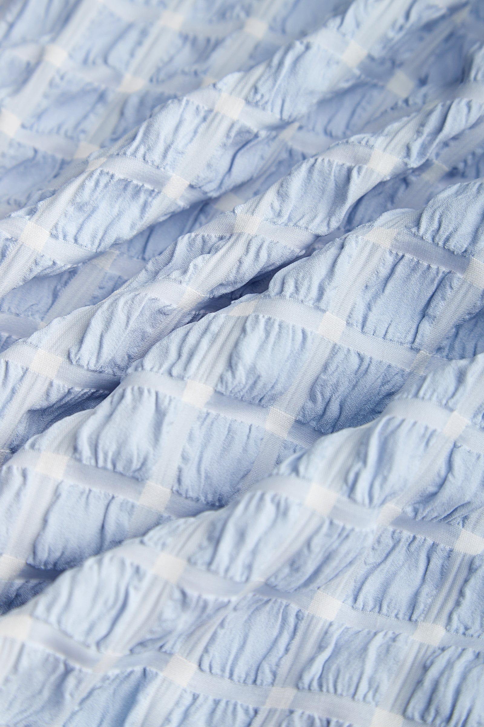 Light Sky Blue Square Neck Bow-Embellished Textured Blouse