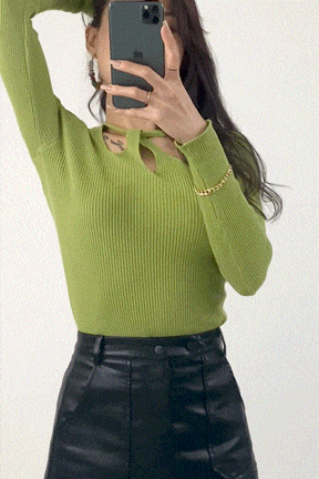 Green Knitted Cut Out Detail Sweater