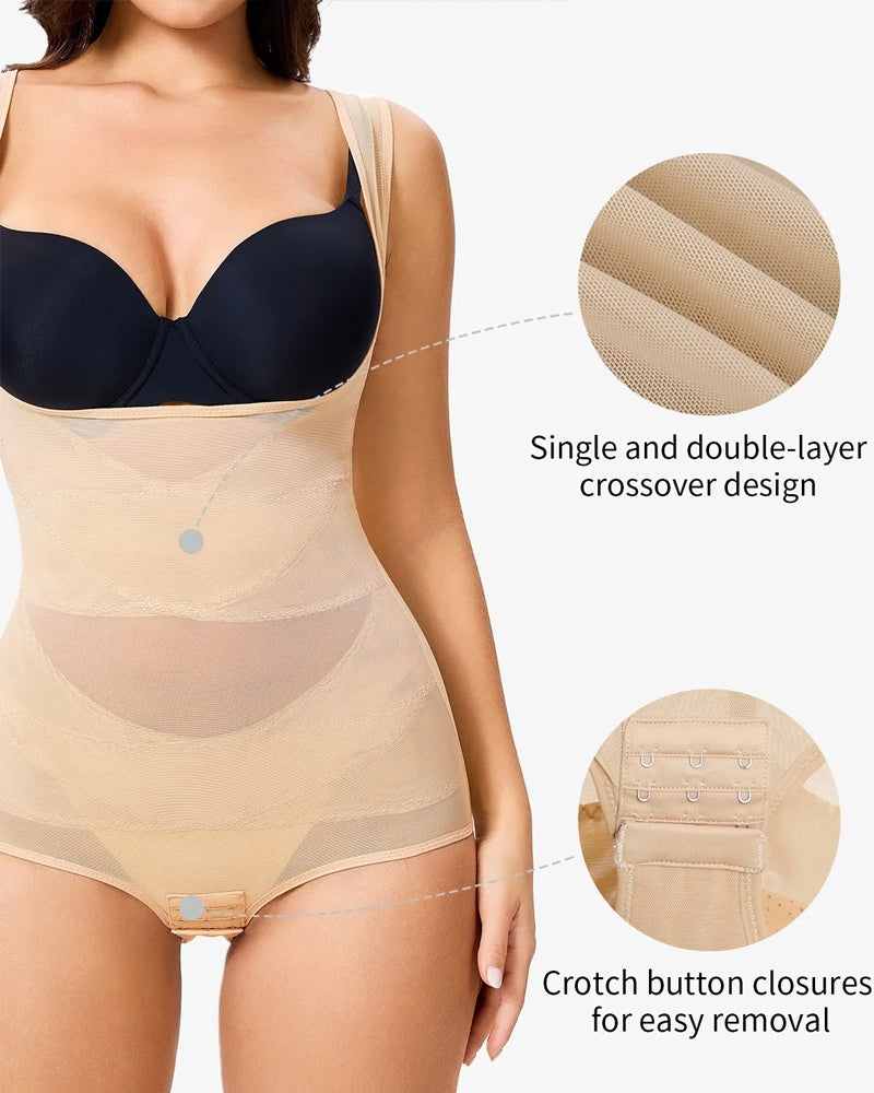 See-Through Mesh Tummy-Controlling Bodysuit