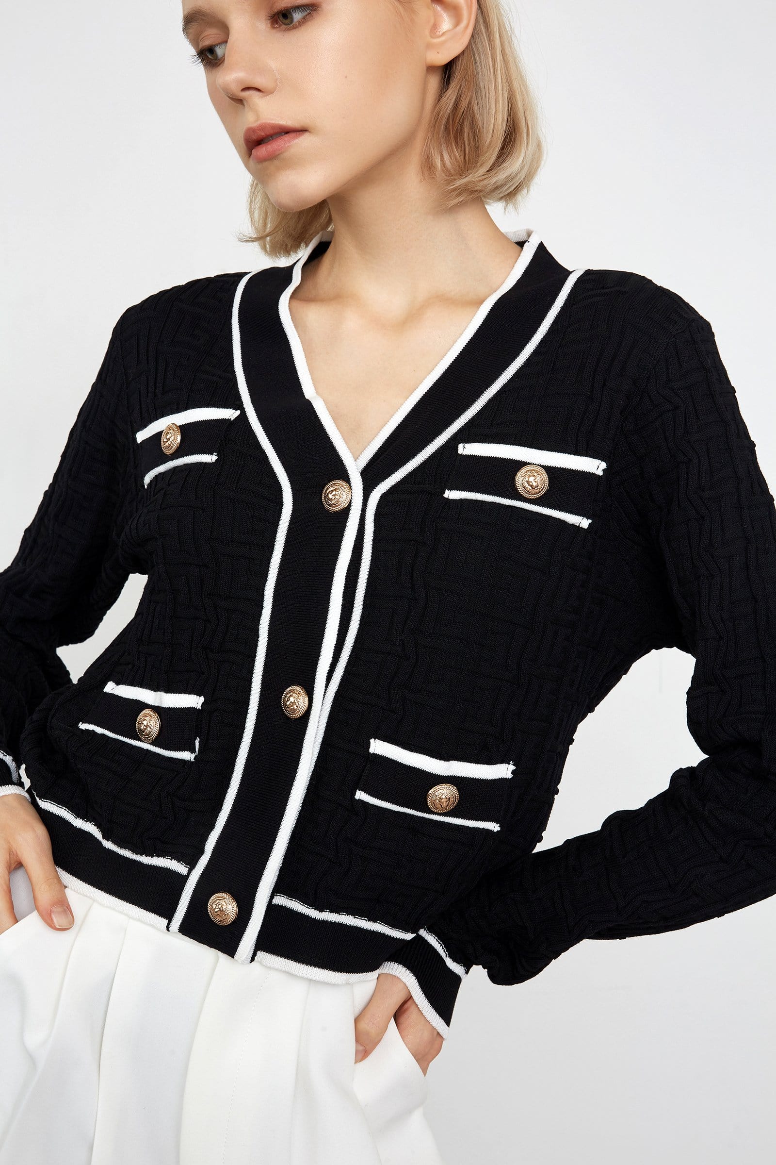 Zarina Black Contrast Cardigan