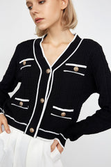 Zarina Black Contrast Cardigan