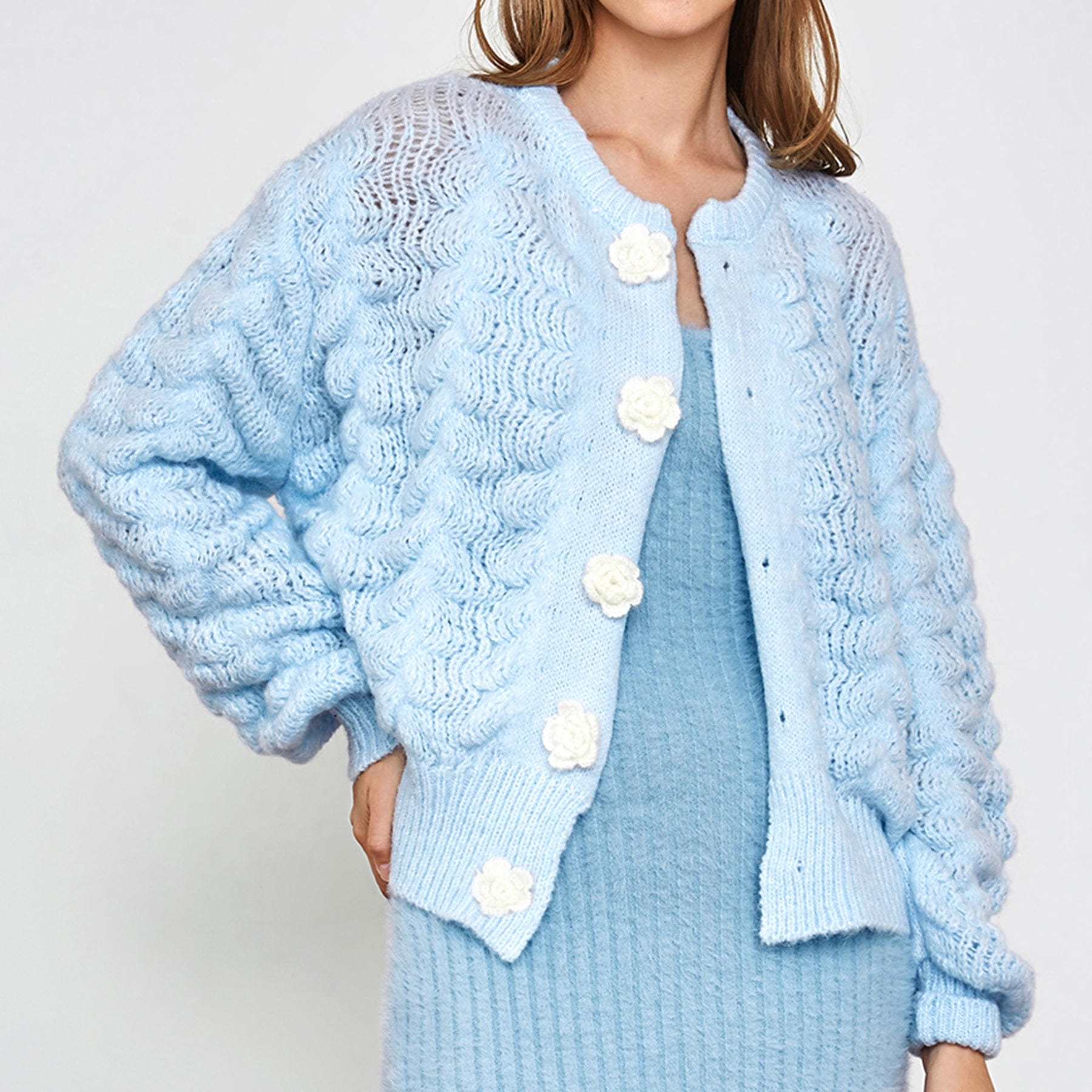 Gayel Light Sky Blue Puff Sleeve Cardigan