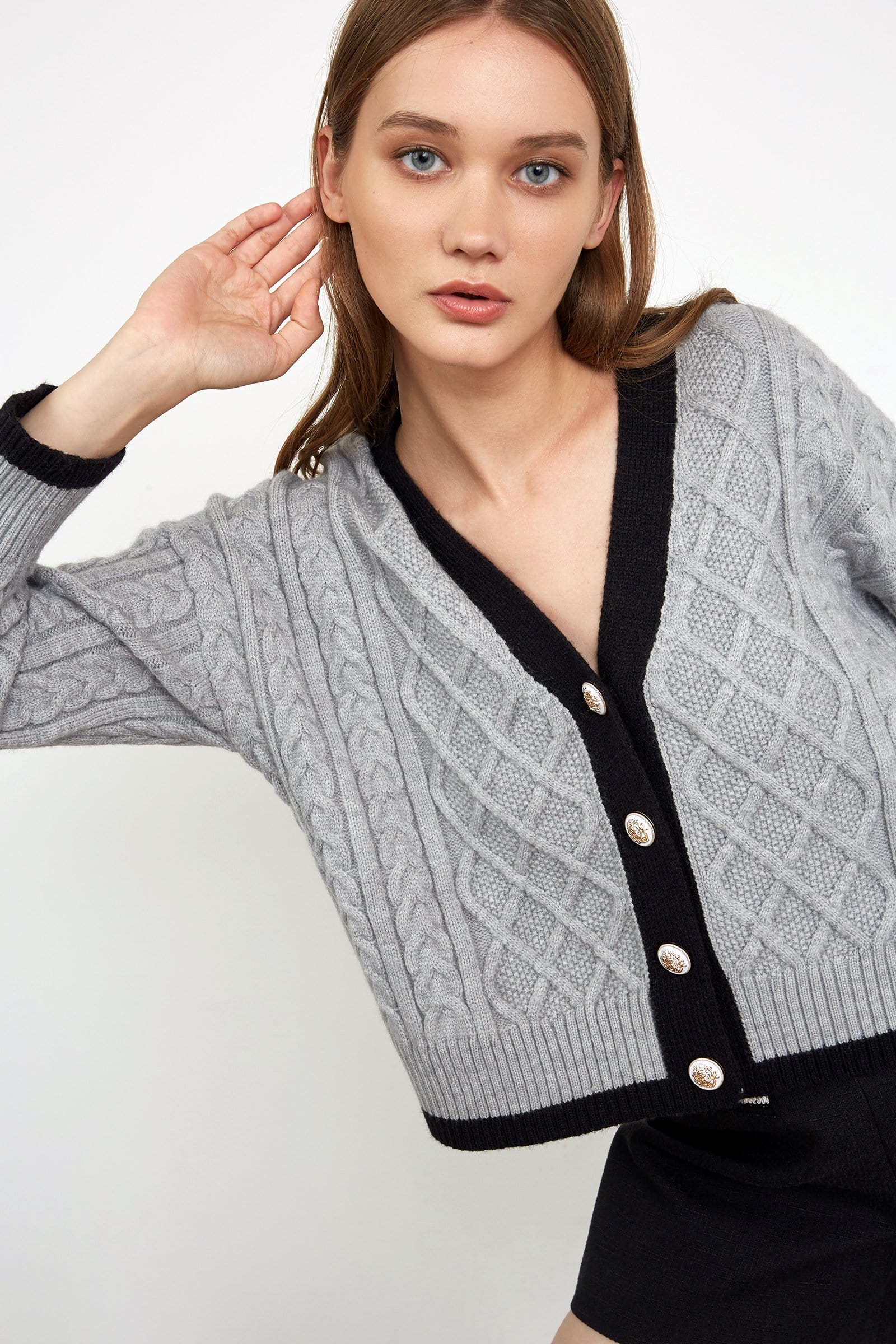 Hildagarde Grey Button-Up Cardigan