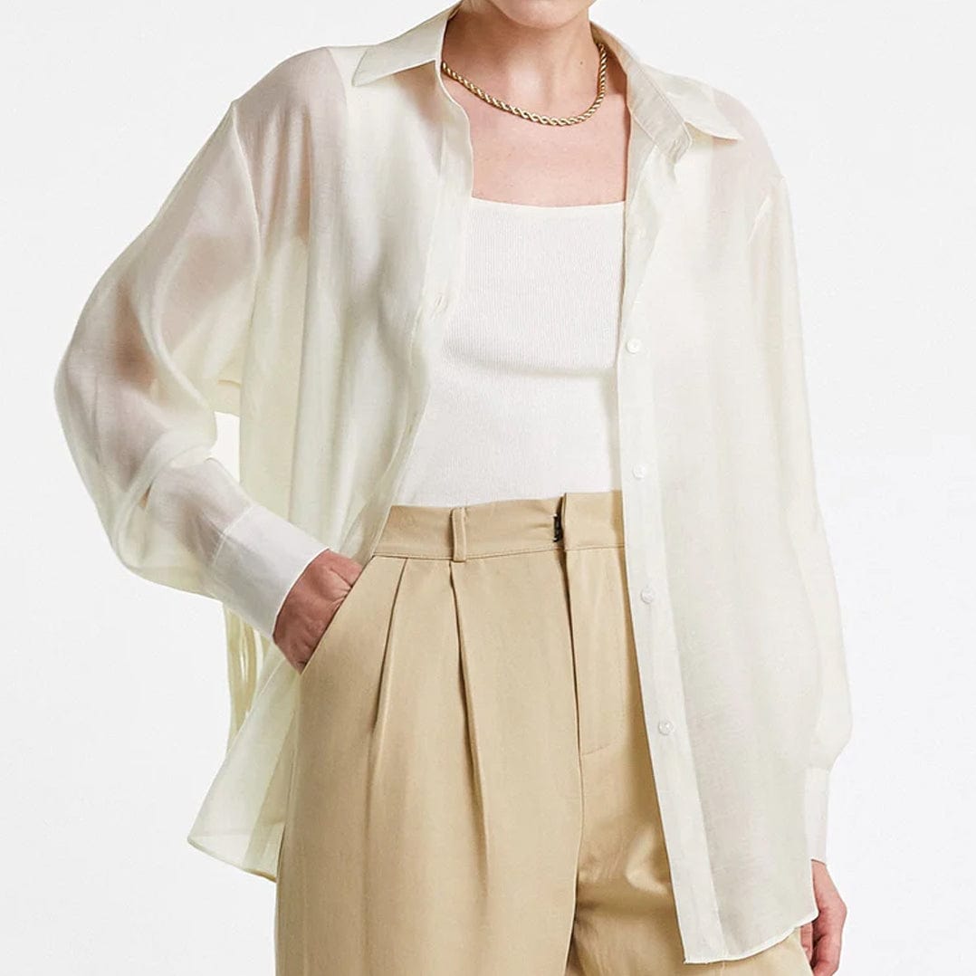 White Tie Side Button-Up Oversized Shirt