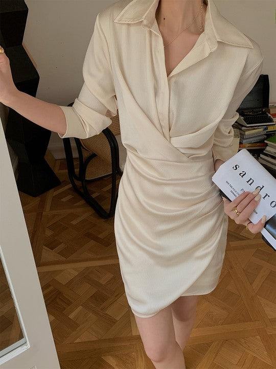 Ivory Pleat Detail Button Front Shirt Dress
