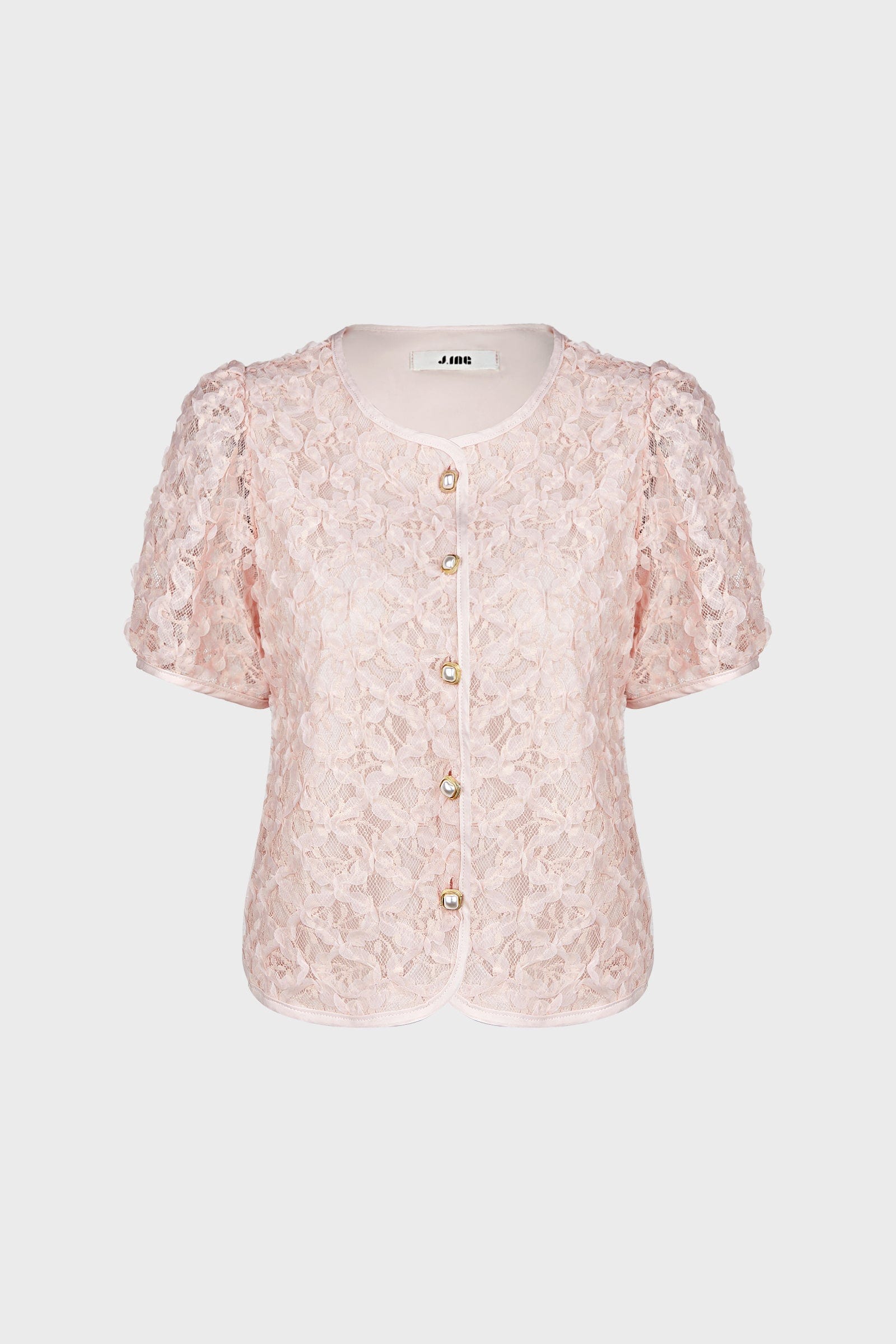 Pink Textured Floral Button Front Blouse
