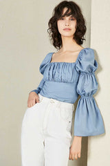 Cathy Blue Wide Cropped Blouse