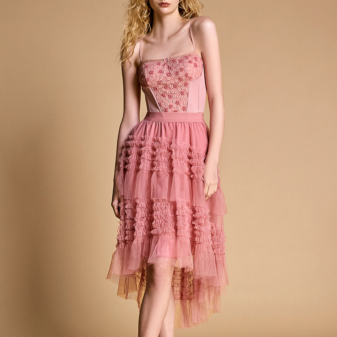 Pink Floral Lace Cropped Corset