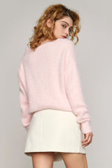Myrtle Light Pink Fluffy Rhinestone Decor Sweater