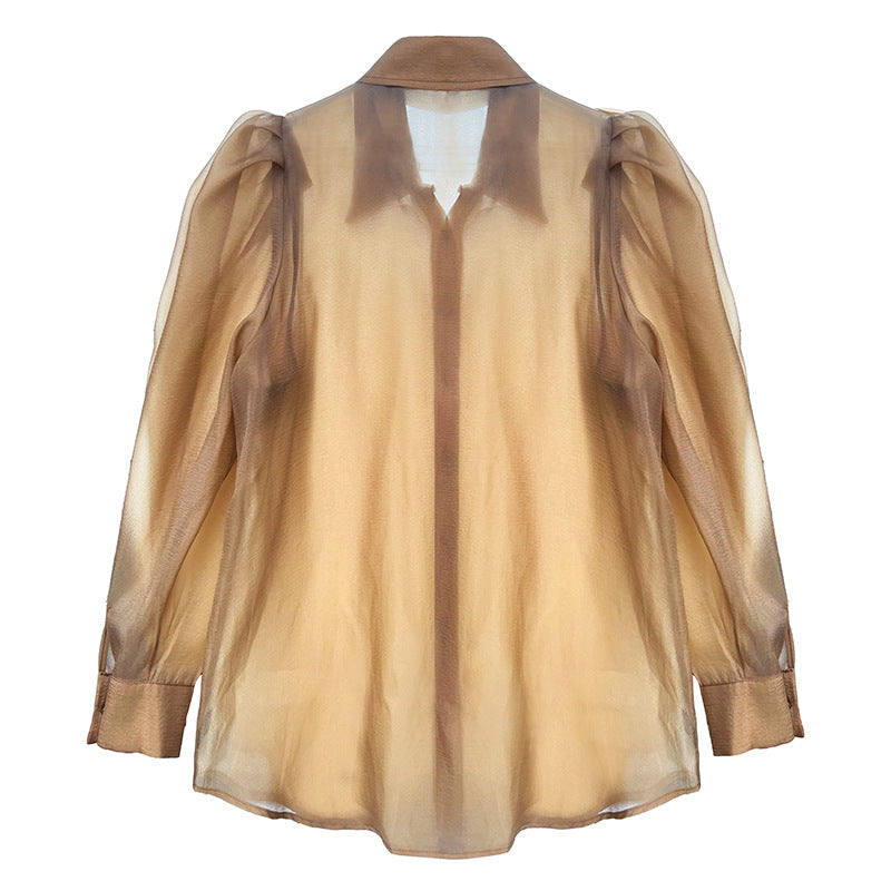Puff Sleeve Long Sleeve Shirt Caramel Color
