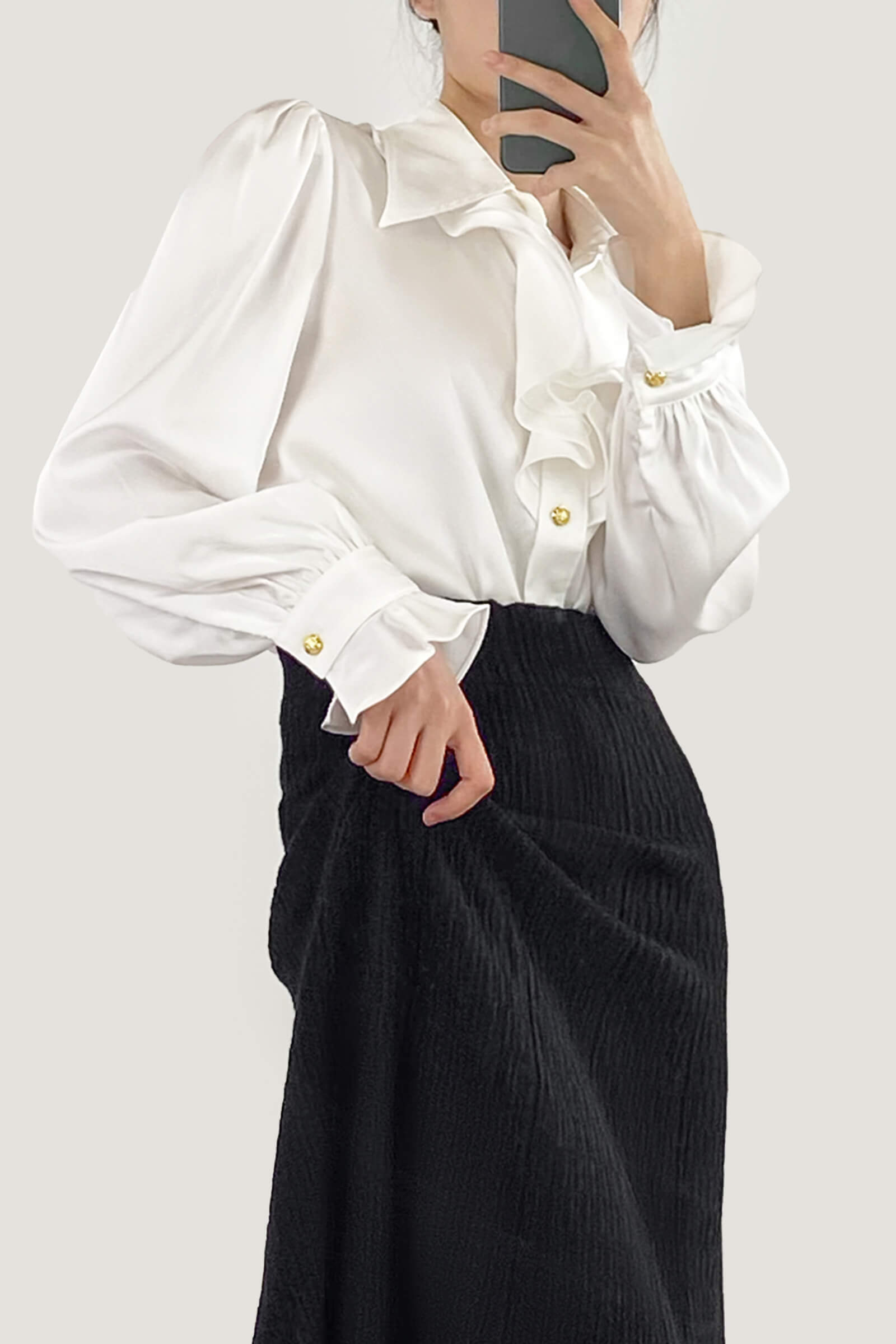 White Ruffle Lantern Sleeve Blouse