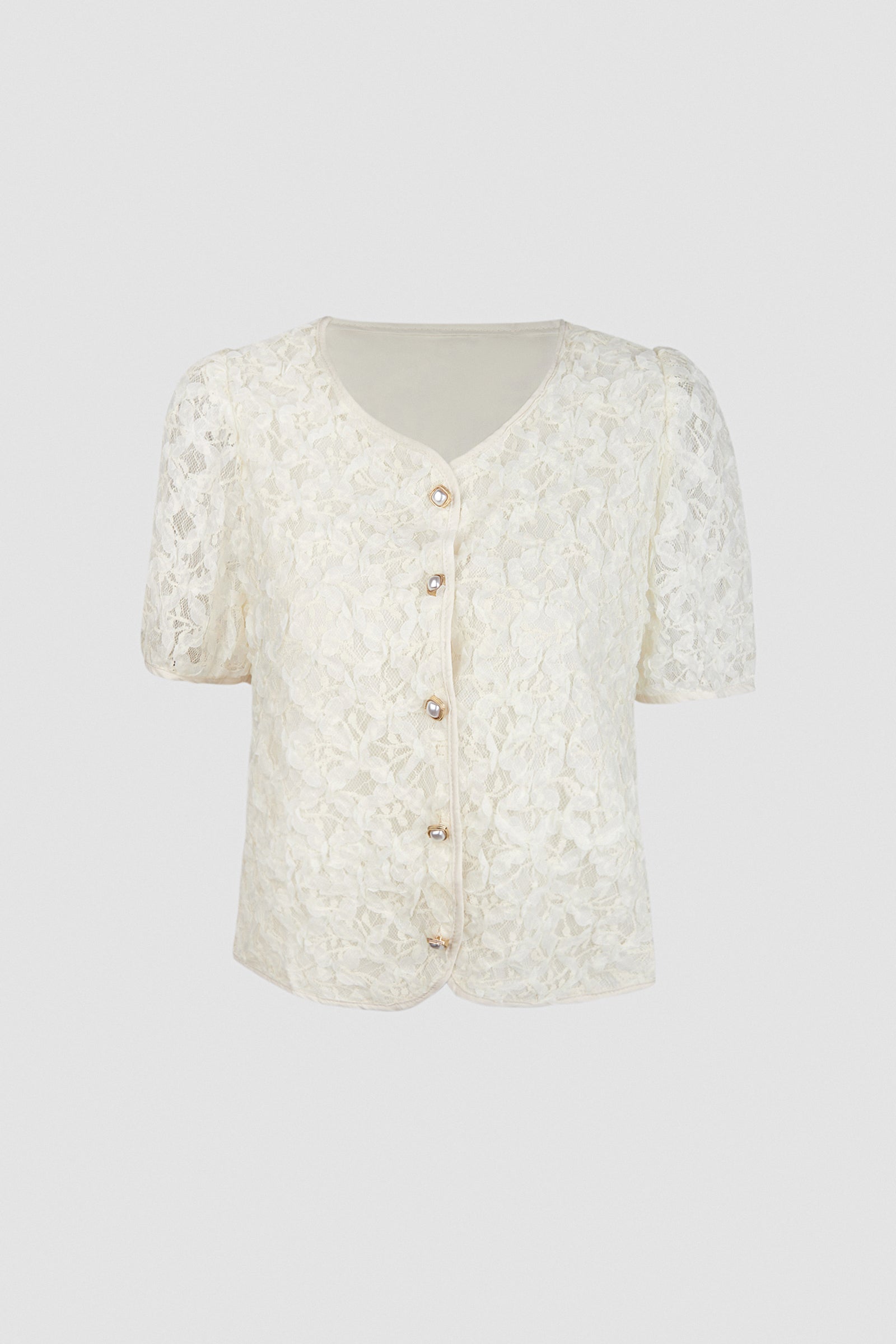 Light Yellow Textured Floral Button Front Blouse