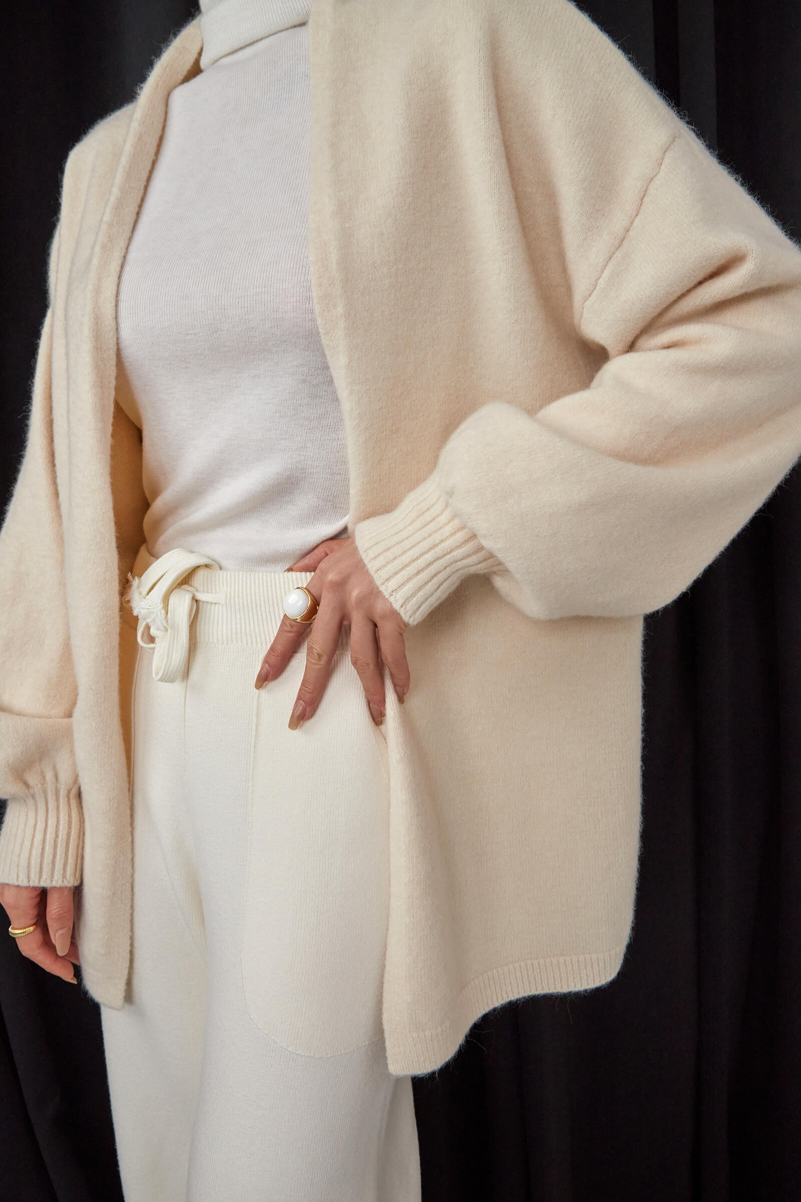 Ivory Open Front Relaxed Fit Cardigan