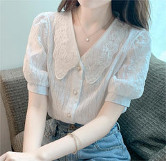 Wellesley Lace Vintage Neck White Blouse