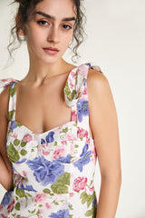 Multicolor Floral Print Tie Strap Mini Dress