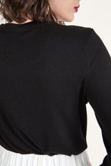 Black Long Sleeve Asymmetric Cut Out Top