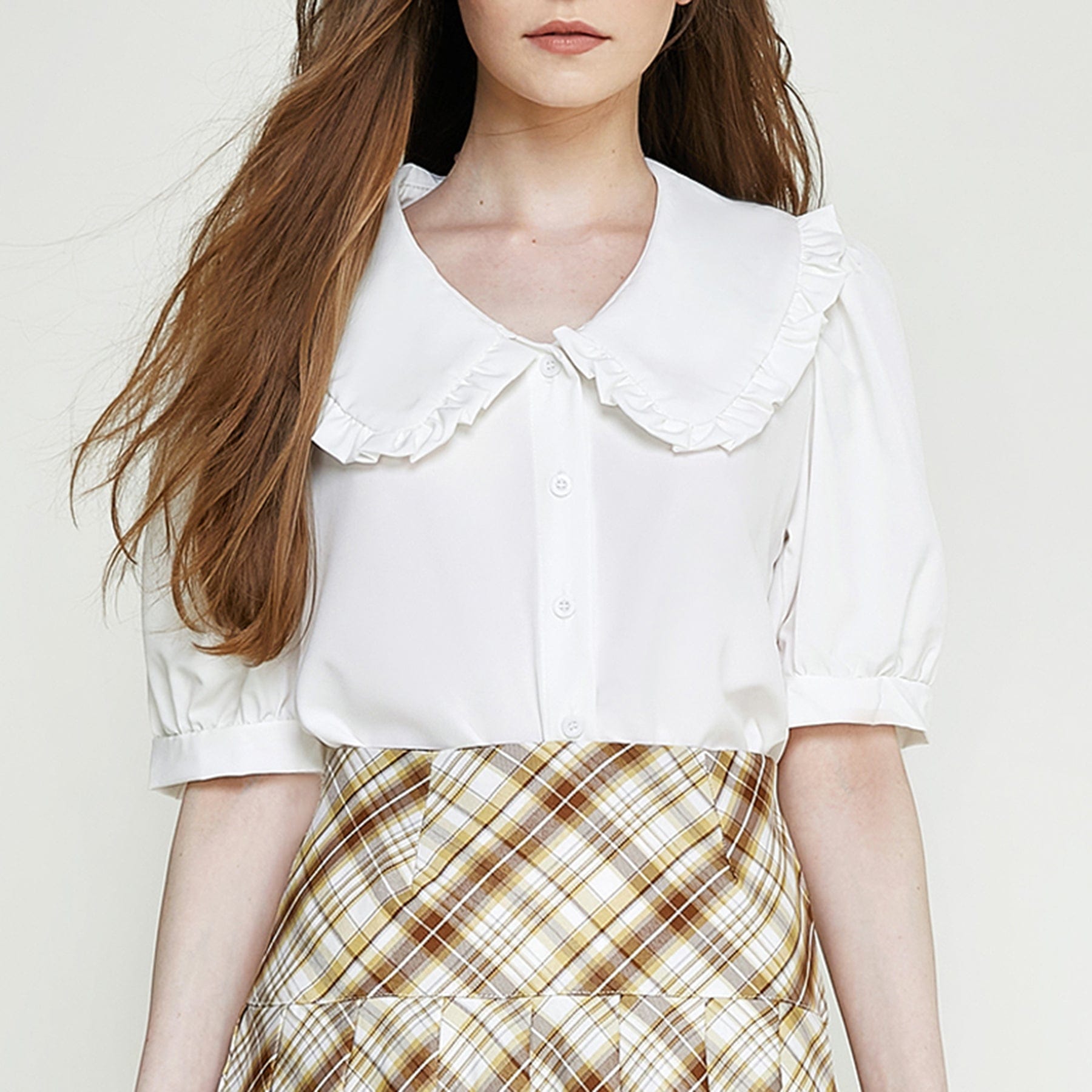 White Puff Sleeve Statement Collar Shirt