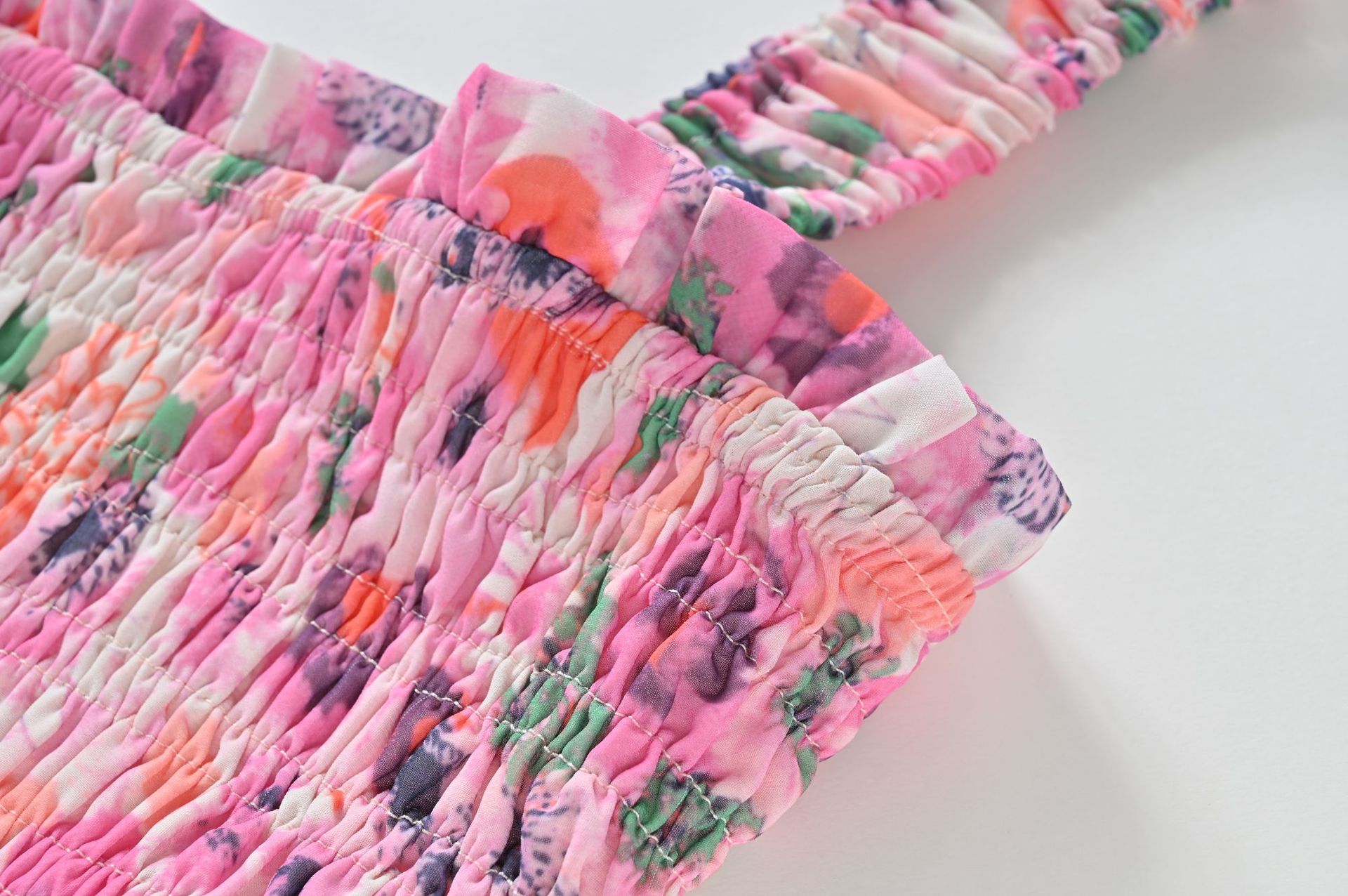 Pink Floral-Print Smocked Dress