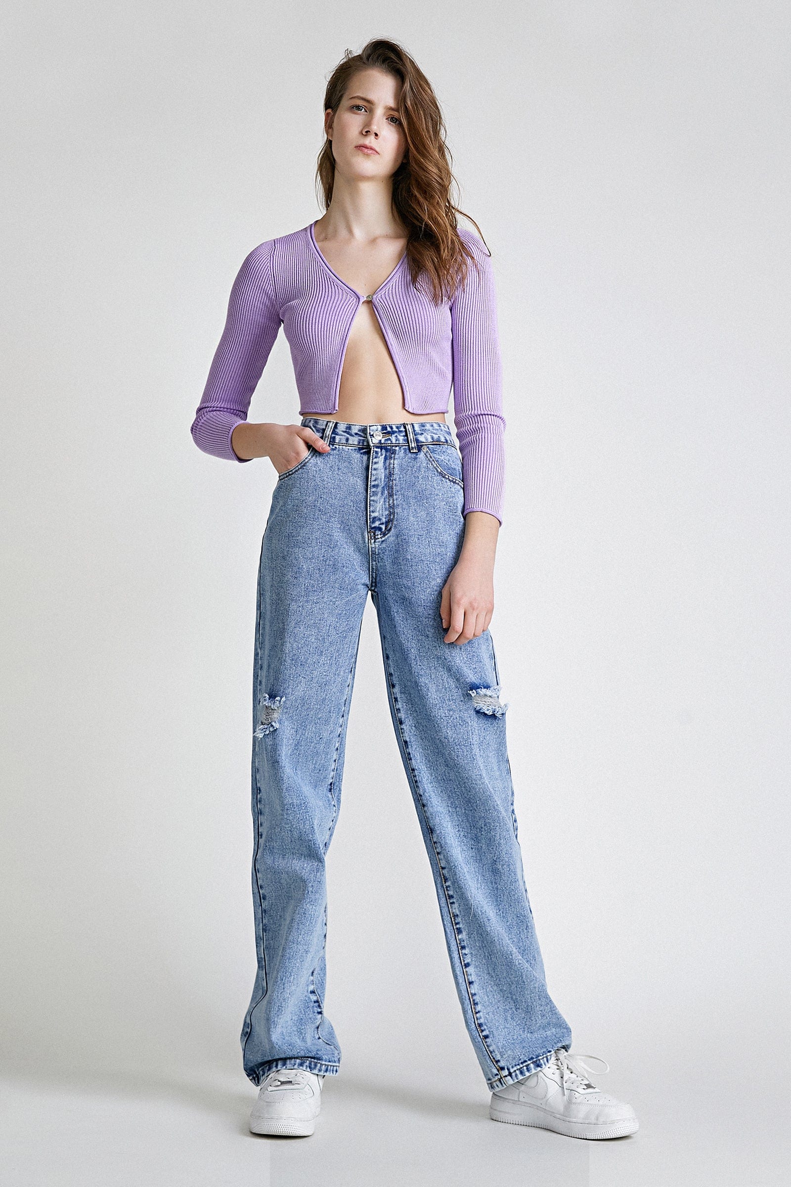 Dark Blue Ripped High Jeans