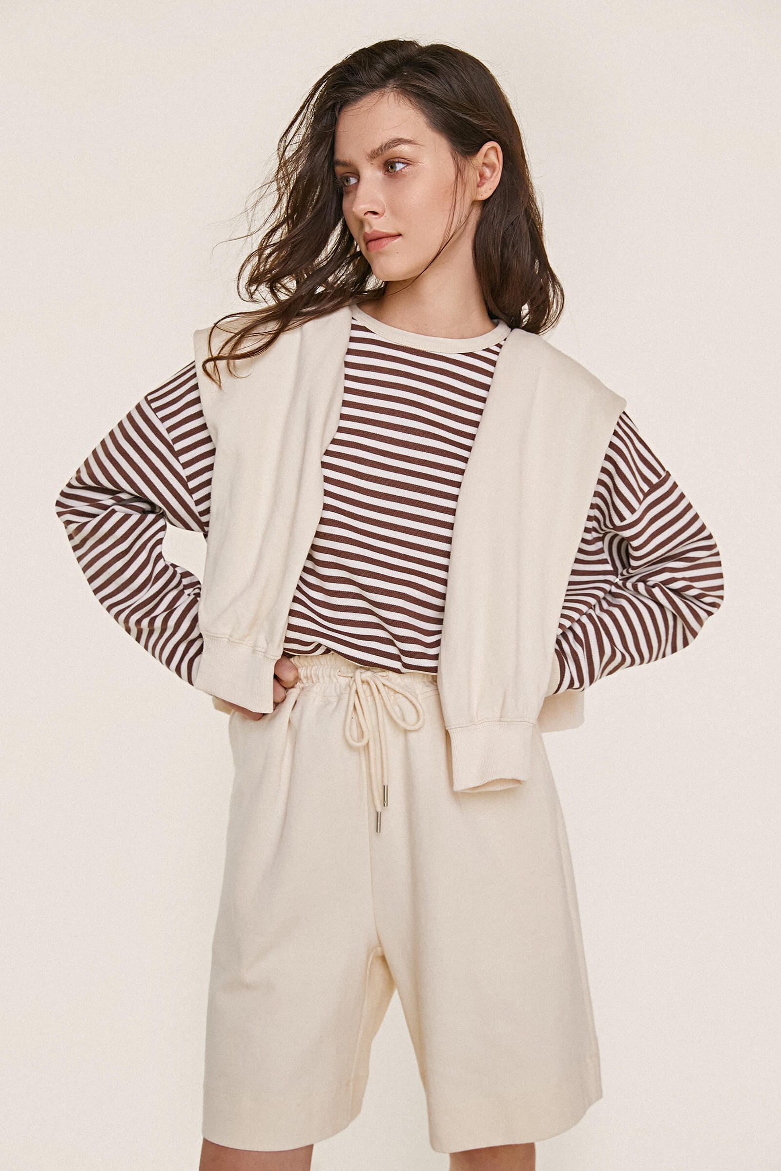 Saddle Brown Striped Oversized Sweatshirt