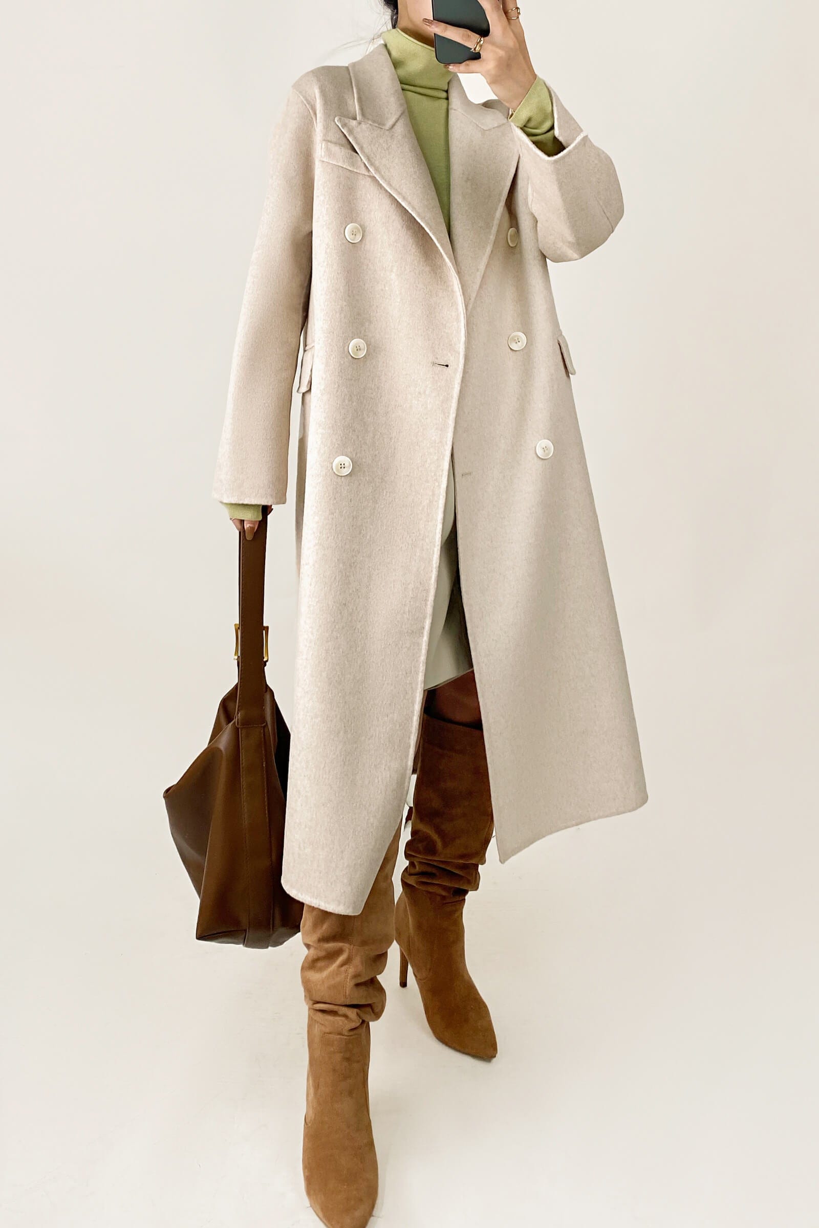 Light Green Basic Wool-Blend Turtleneck Sweater